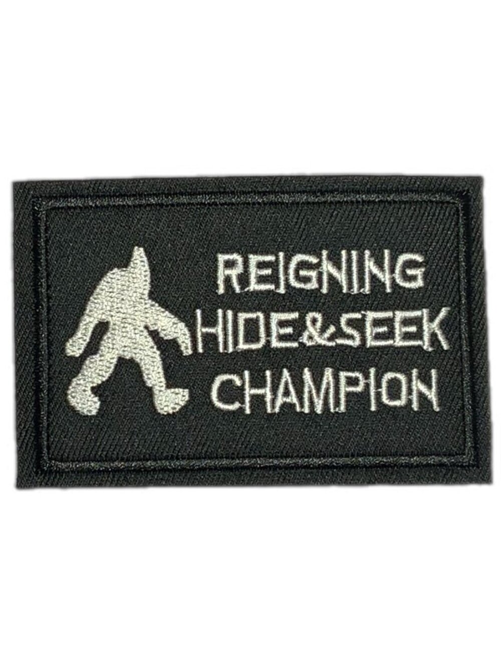 Reigning Hide & Seek Champion Bigfoot Embroidered Patch Funny Sasquatch Yeti